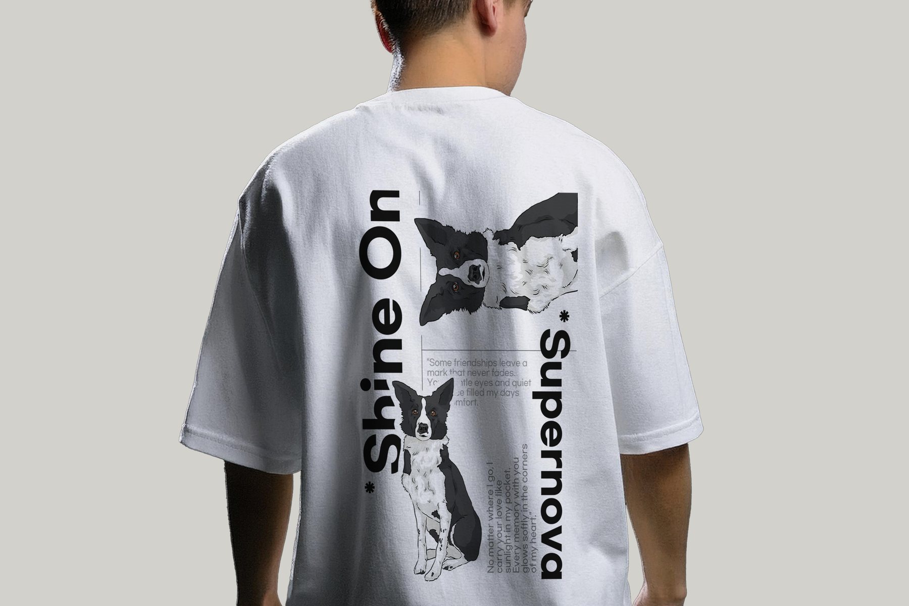 Back layout mockup of a HARUDAM pet illustration T-shirt